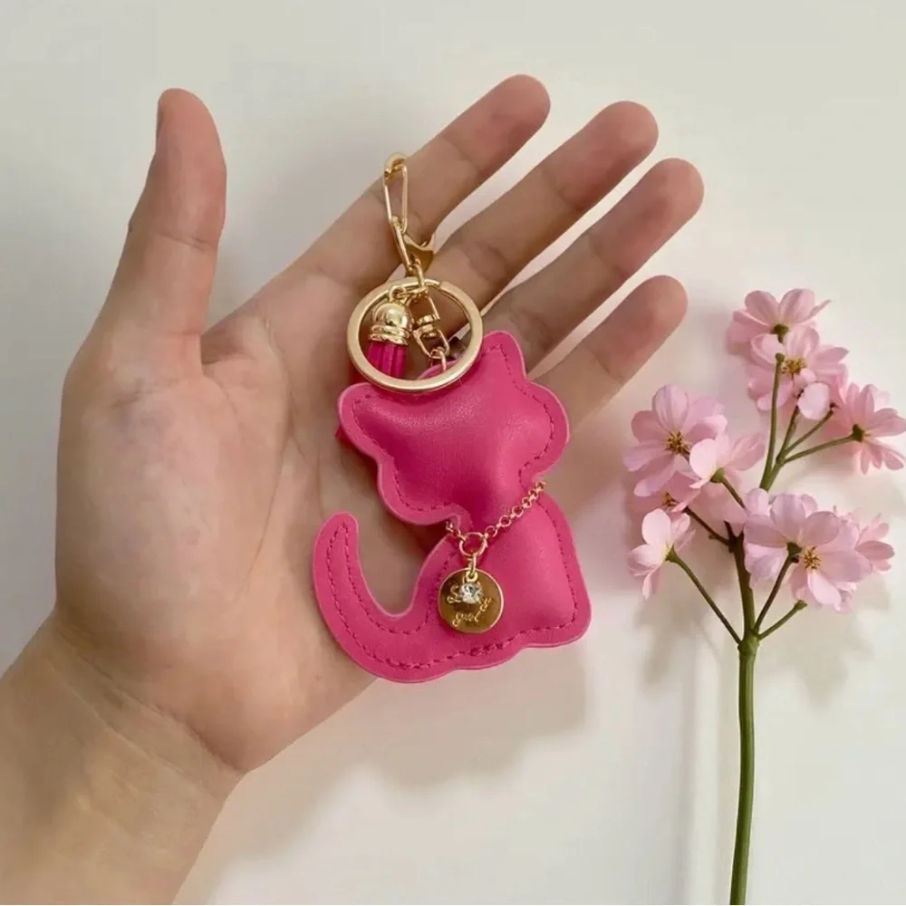 Vibrant Pink Cat Keychain, NEW